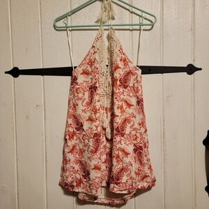 Cotton Candy LA Womens Halter Top Boho Paisley Red Crochet Size Medium